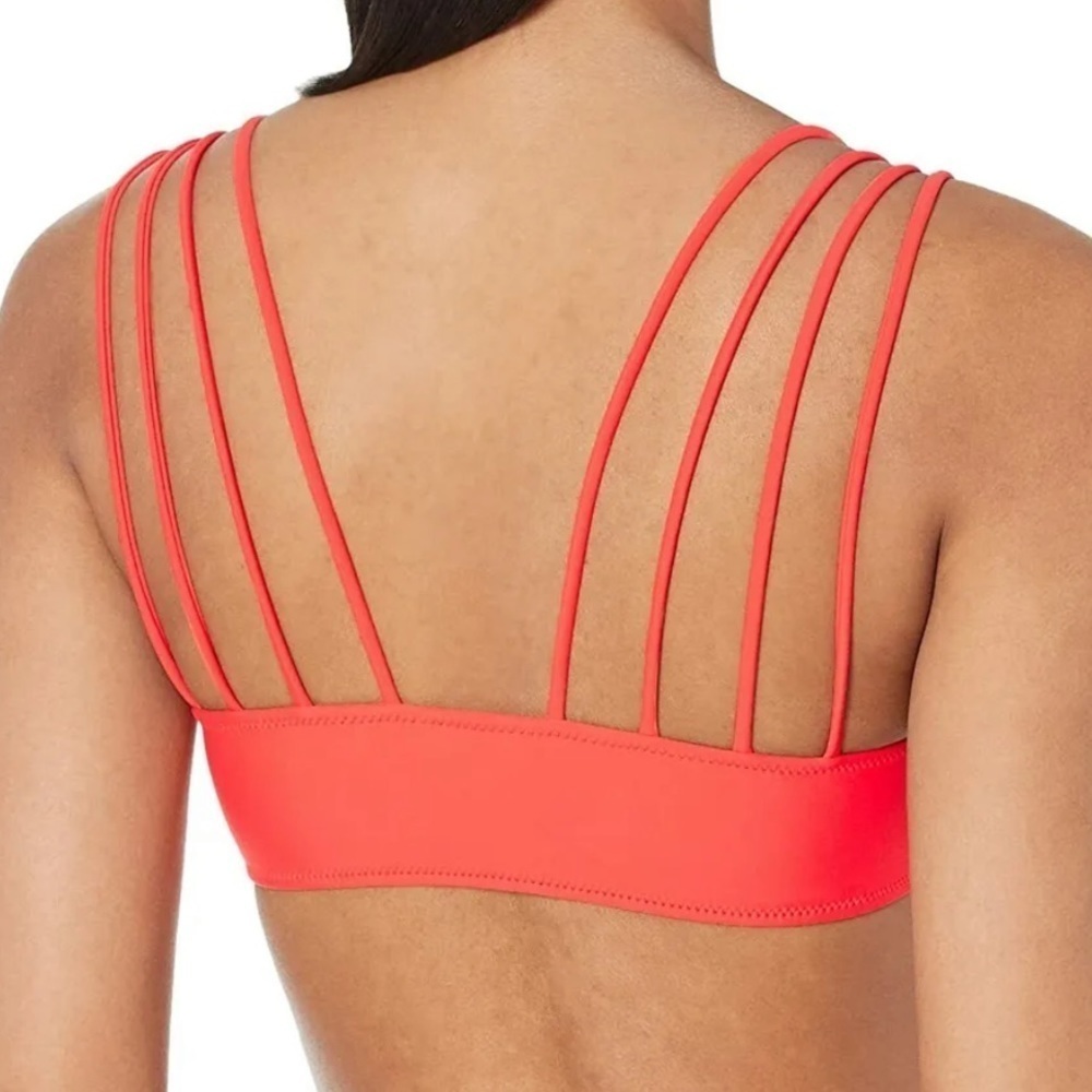 Volcom ELECTRIC CORAL Simply Solid V-neck Bikini Swim Top - Picture 2 of 3